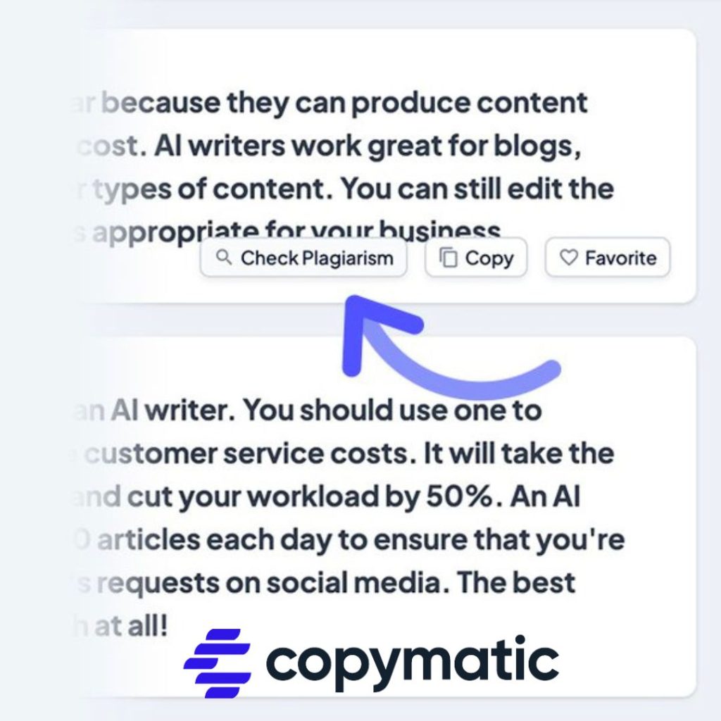 Copymatic.ai is also equipped with a plagiarism checker